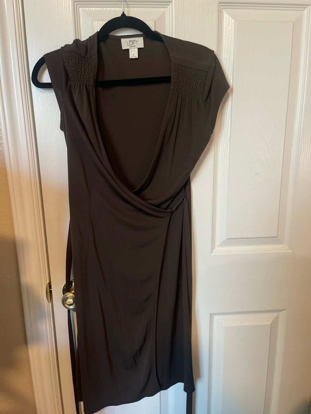 LOFT Brown Faux-Wrap Midi Dress
